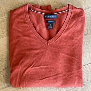 Banana Republic Luxury Blend Sweater Men L V-Neck Silk Cashmere Cotton‎ Orange